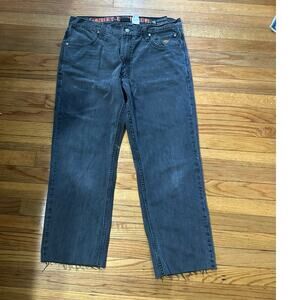 Edgy Biker Harley-Davidson Dark Wash Fray Hem Jeans 36